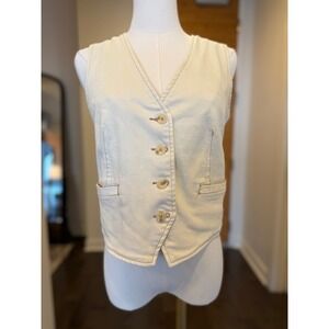 PISTOLA Womens Cream Denim Vest Button Front Pockets Cropped XS‎